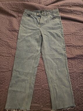 Simple Society Women’s Light Blue Studded Straight Jeans